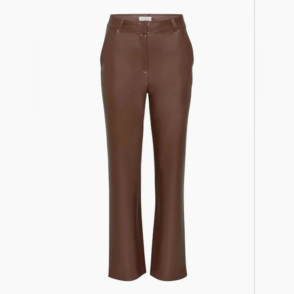 Aritzia Babaton Command Vegan Leather Mid Rise Straight Leg Pants Brown Size 16. - Picture 6 of 16
